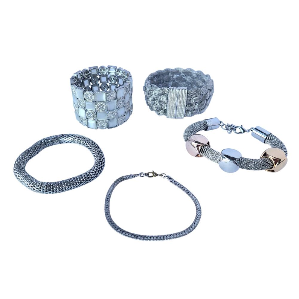 Lot of 5 Silver Bracelets - Monet - Kendall & James - Chicos   ++